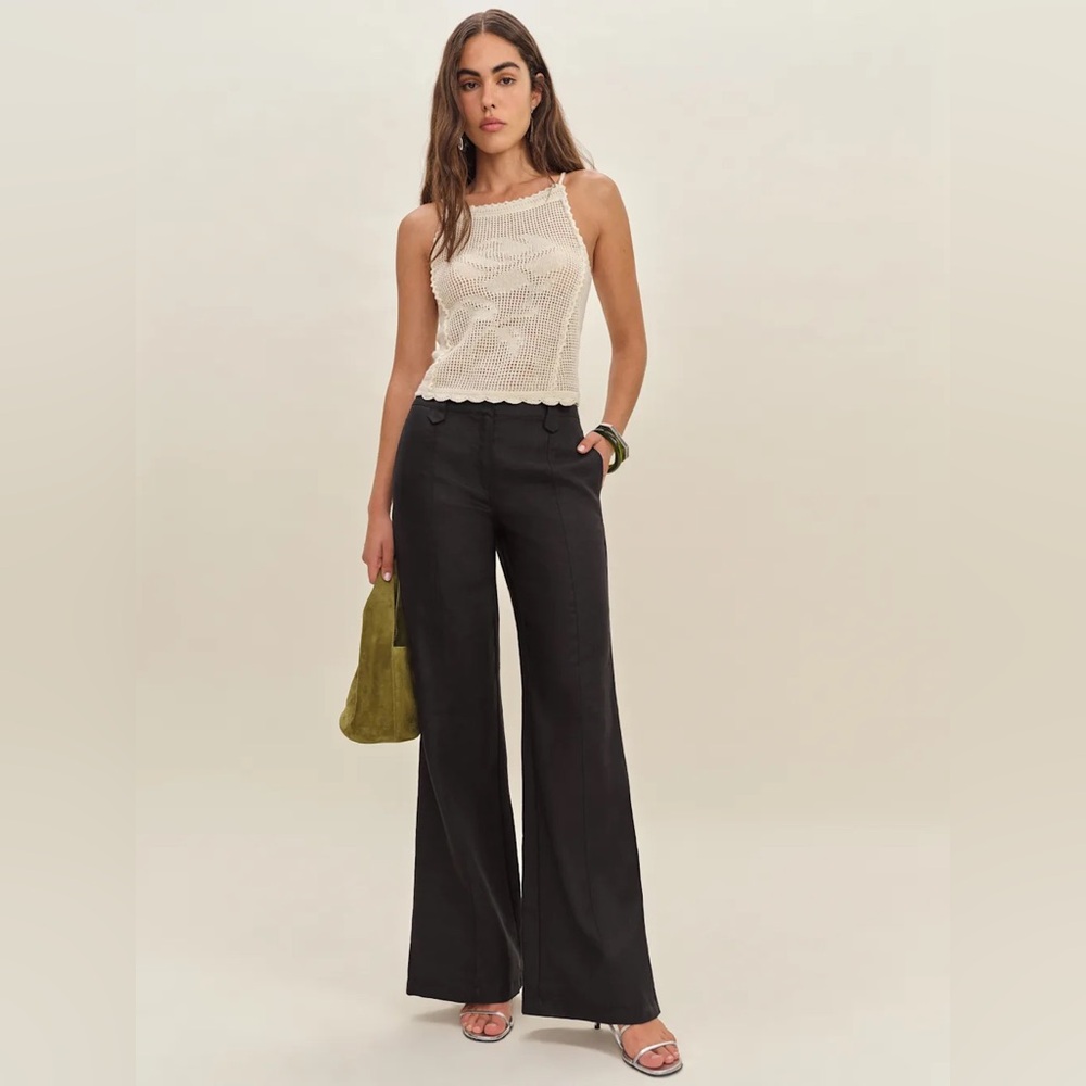 Reformation Astrid Linen Mid Rise Pant Black - Size 0